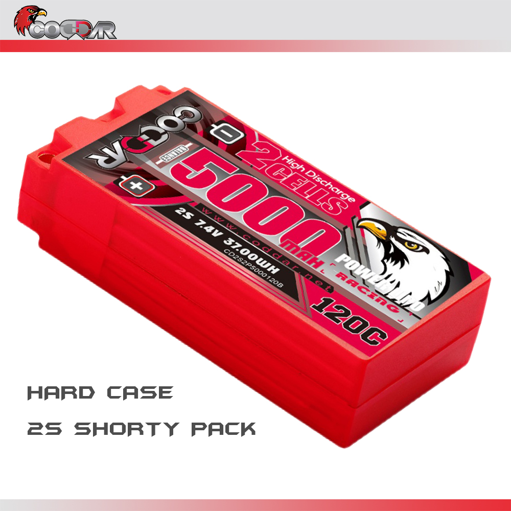 CODDAR 2S 5000MAH 7.4V 120C HARD CASE SHORTY PACK RC Lipo Battery