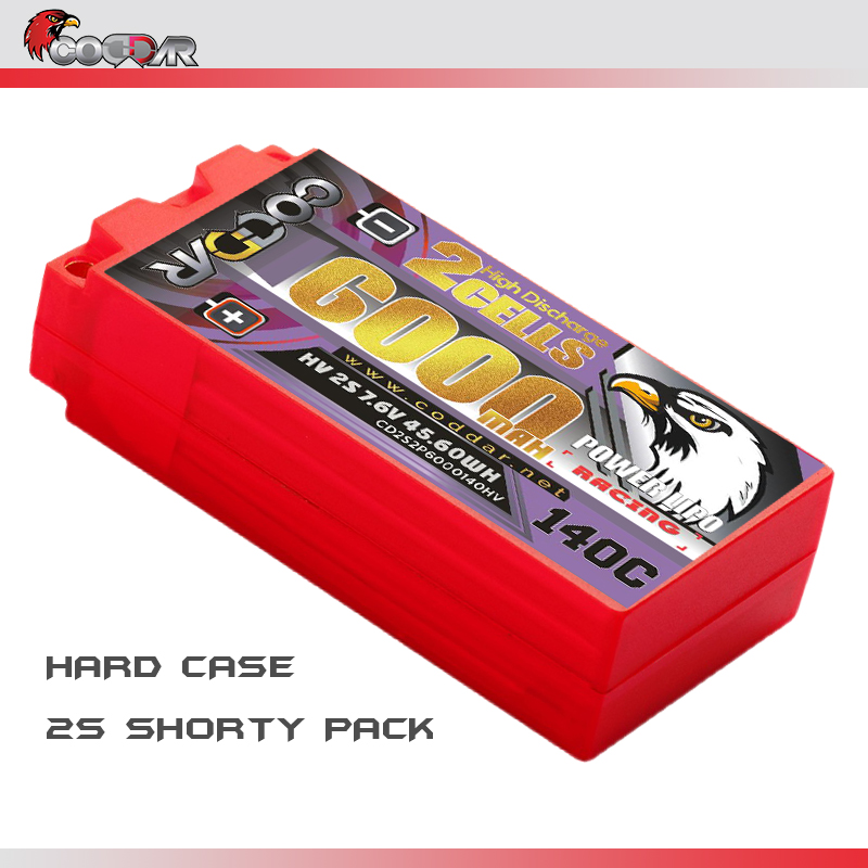 CODDAR 2S 6000MAH 7.6V 140C LiHV HARD CASE SHORTY PACK RC Lipo Battery