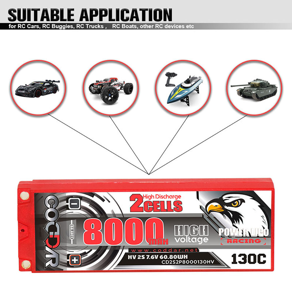 CODDAR 2S 8000MAH 7.6V 130C HARD CASE Stick Pack LiHV RC LiPo Battery