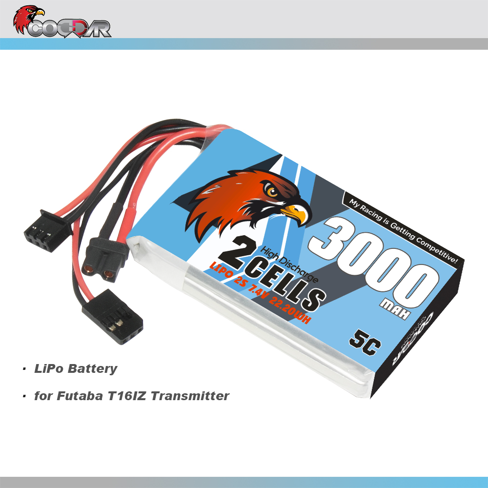 CODDAR 2S 3000MAH 7.4V 5C FUTABA & XT30 Dual Connector RC LiPo Battery