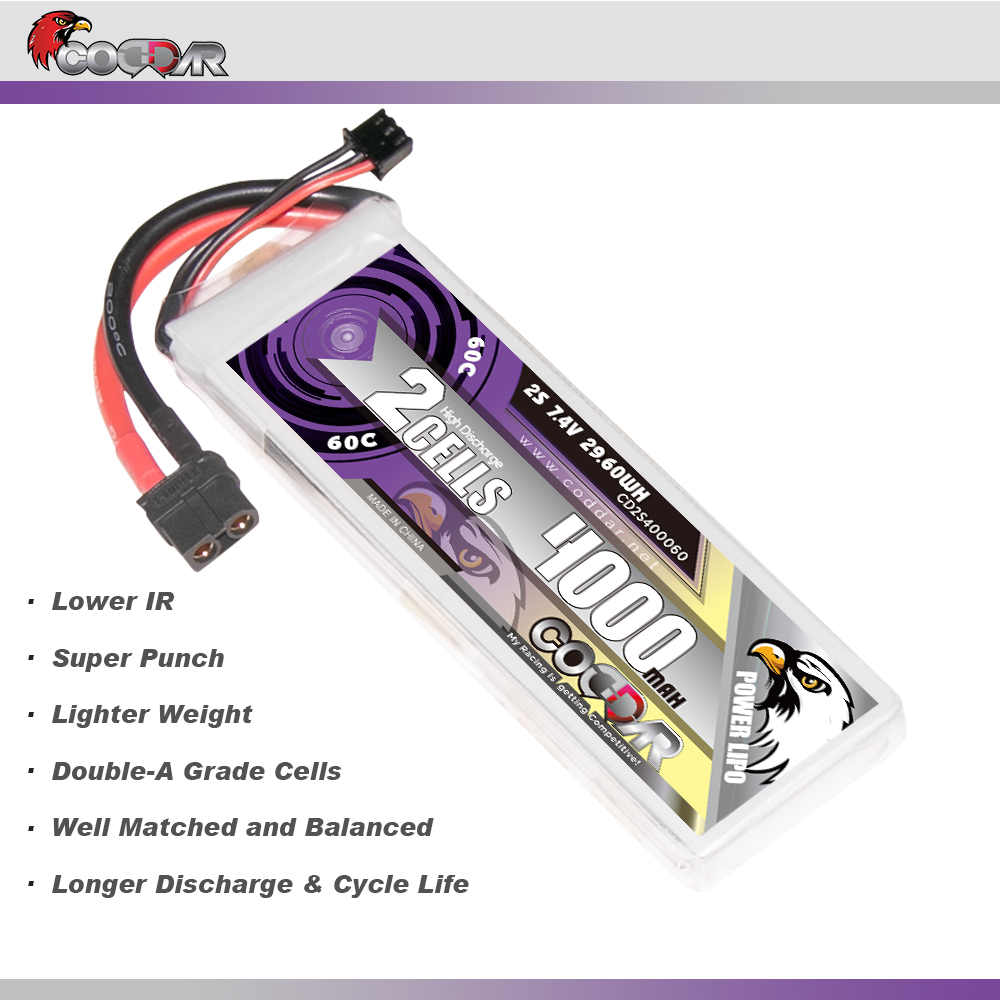 CODDAR 2S 4000MAH 7.4V 60C Soft Pack RC Lipo Battery