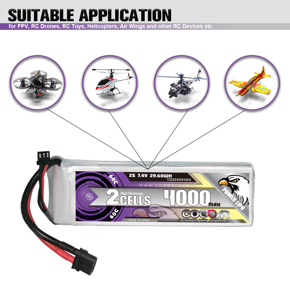 CODDAR 2S 4000MAH 7.4V 60C Soft Pack RC Lipo Battery