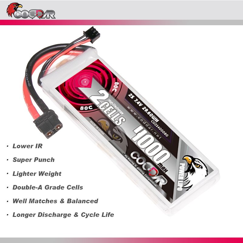 CODDAR 2S 4000MAH 7.4V 80C Soft Pack RC Lipo Battery