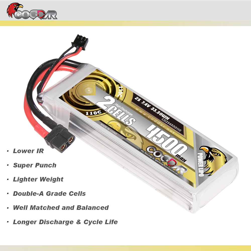 CODDAR 2S 4500MAH 7.4V 110C Soft Pack RC Lipo Battery
