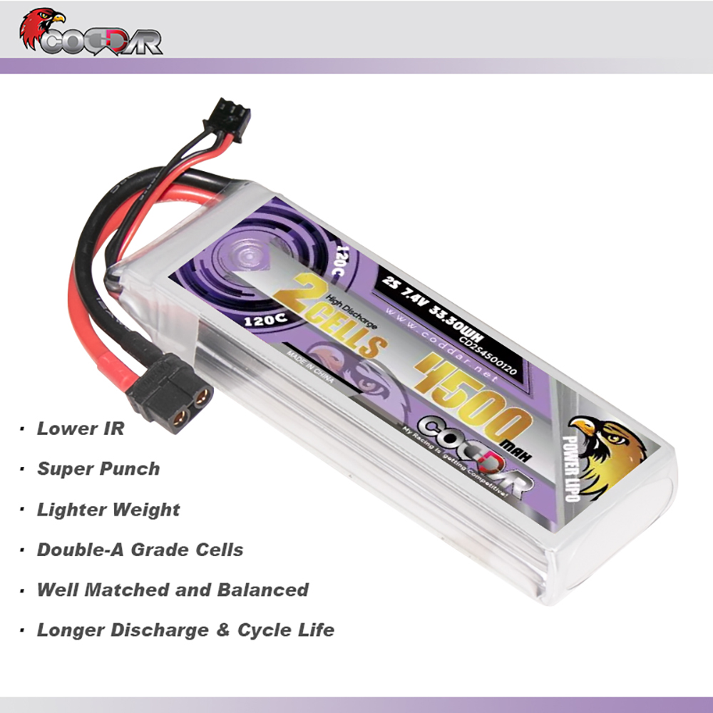 CODDAR 2S 4500MAH 7.4V 120C Soft Pack RC Lipo Battery