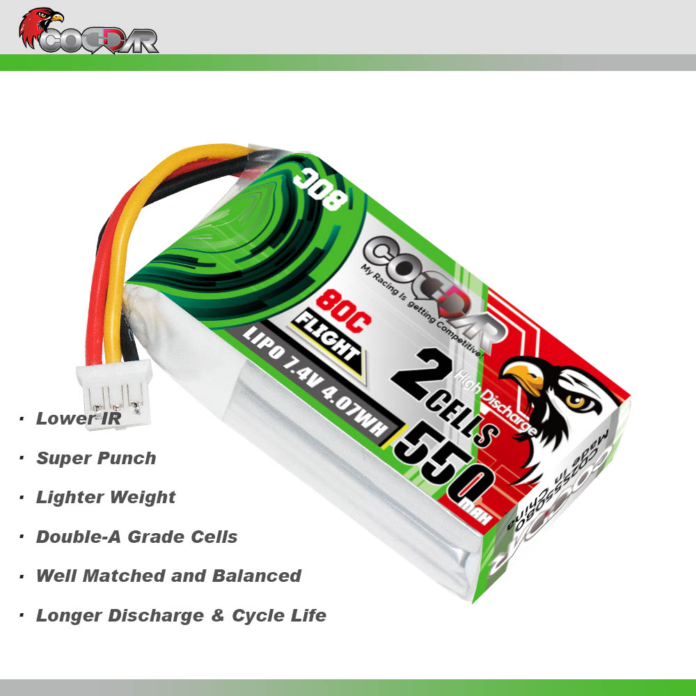 CODDAR 2S 550MAH 7.4V 80C PH2.0 3Pin RC LiPo Battery