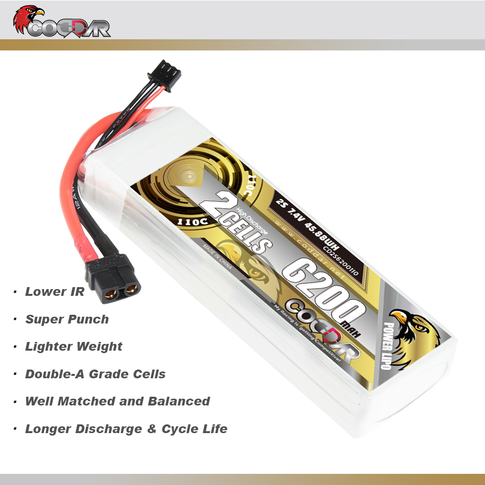 CODDAR 2S 6200MAH 7.4V 110C Soft Pack RC Lipo Battery
