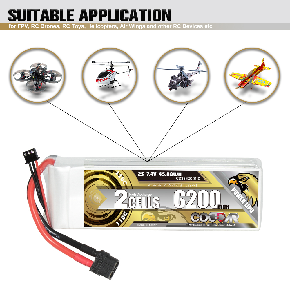 CODDAR 2S 6200MAH 7.4V 110C Soft Pack RC Lipo Battery