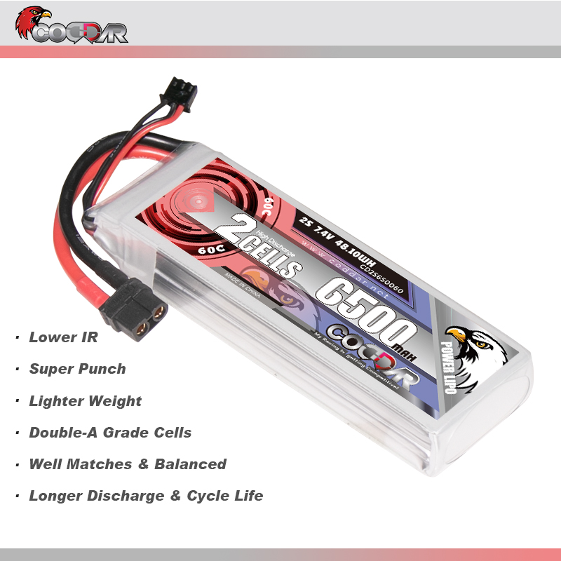 CODDAR 2S 6500MAH 7.4V 60C Soft Pack RC Lipo Battery