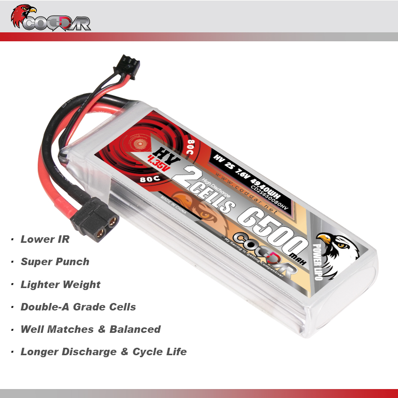 CODDAR 2S 6500MAH 7.6V 80C Soft Pack LiHV RC Lipo Battery