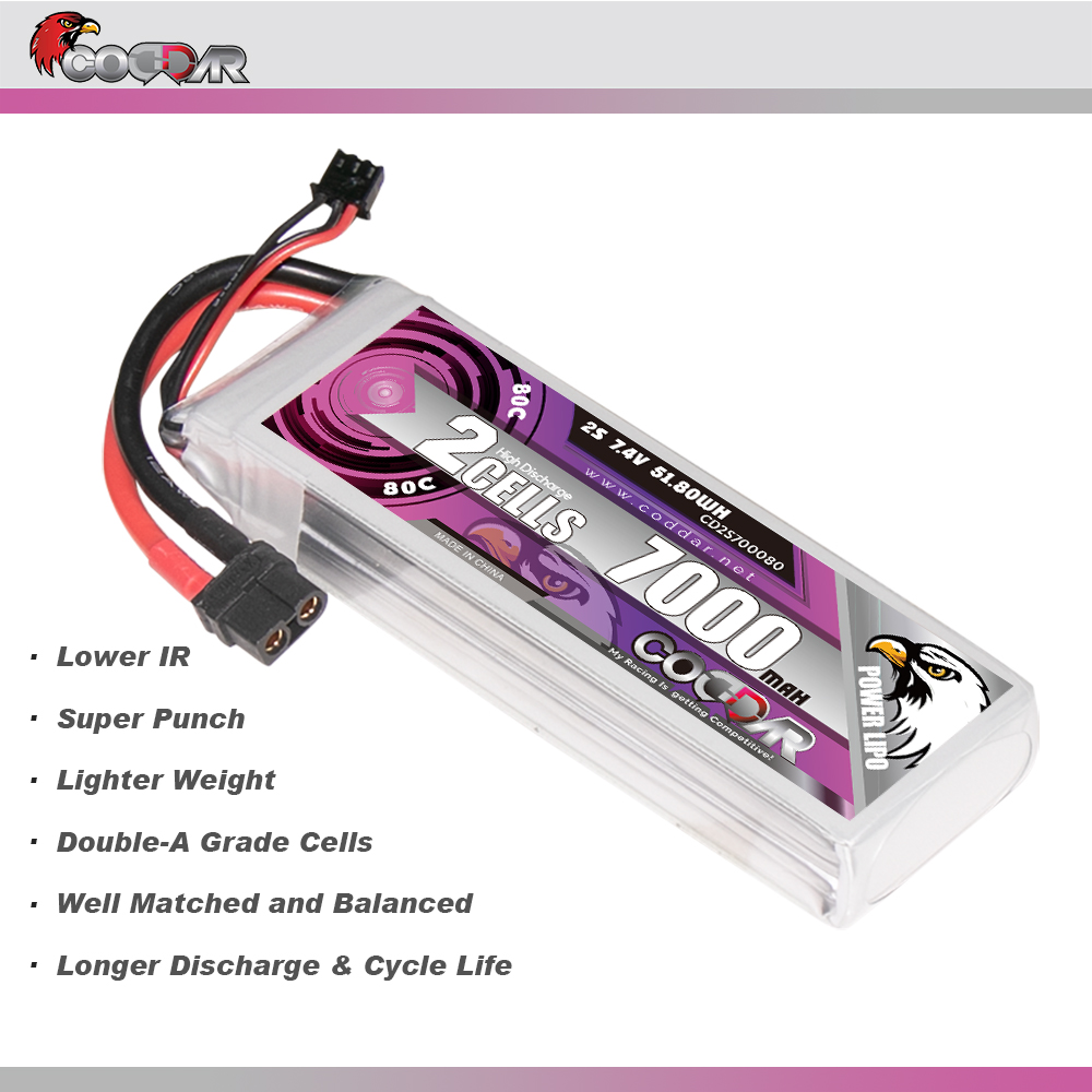 CODDAR 2S 7000MAH 7.4V 80C Soft Pack RC Lipo Battery