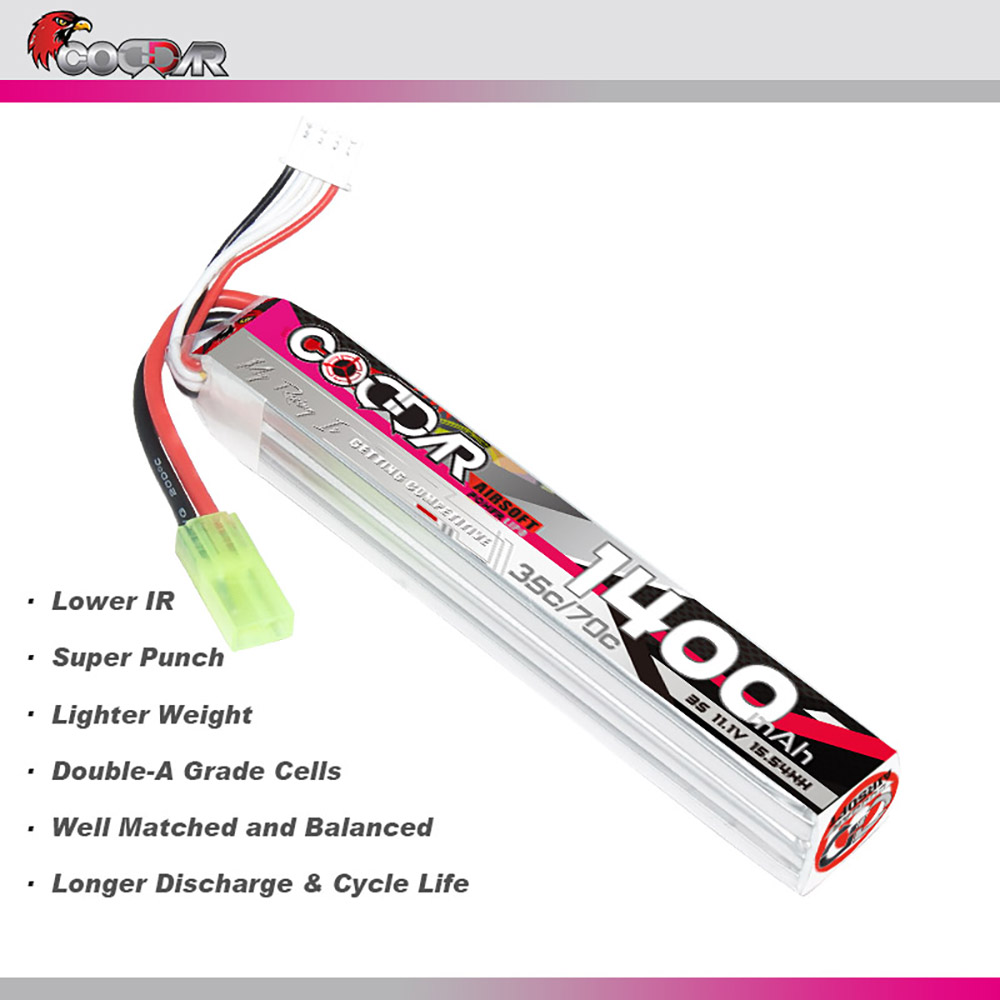 CODDAR 3S 1400MAH 11.1V 35C AirSoft Stick Pack RC LiPo Battery