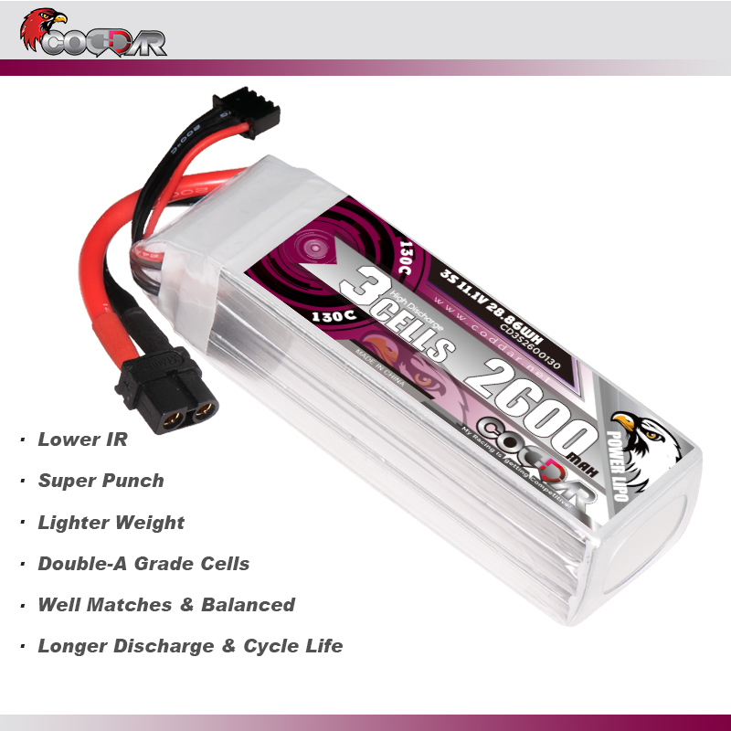 CODDAR 3S 2600MAH 11.1V 130C Soft Pack RC Lipo Battery