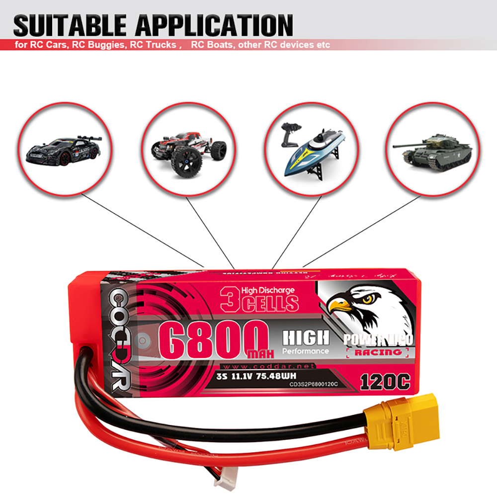 CODDAR 3S 6800MAH 11.1V 120C Cabled XT90 HARD CASE RC LiPo Battery