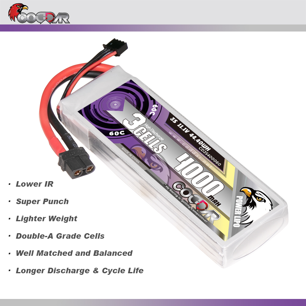 CODDAR 3S 4000MAH 11.1V 60C Soft Pack RC Lipo Battery