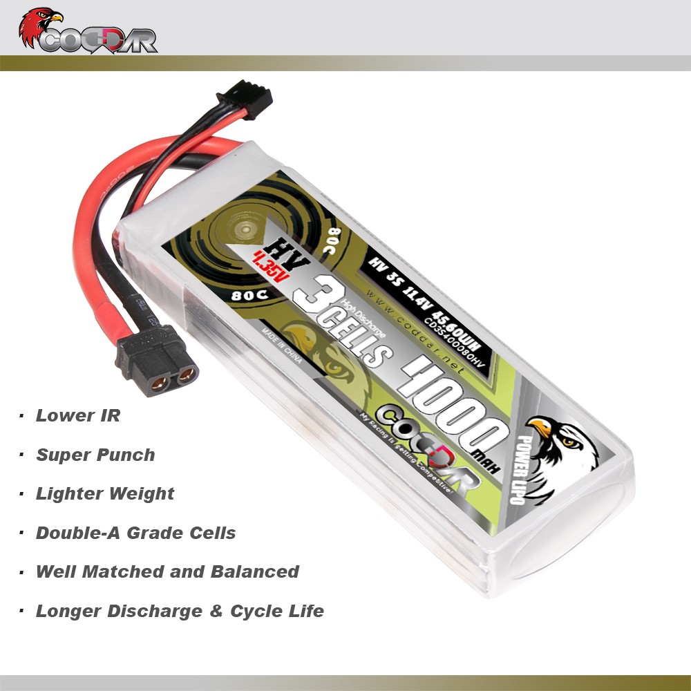 CODDAR 3S 4000MAH 11.4V 80C Soft Pack LiHV RC Lipo Battery