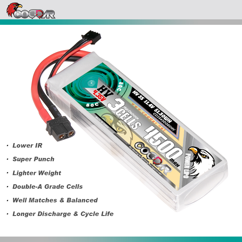 CODDAR 3S 4500MAH 11.4V 80C Soft Pack LiHV RC Lipo Battery