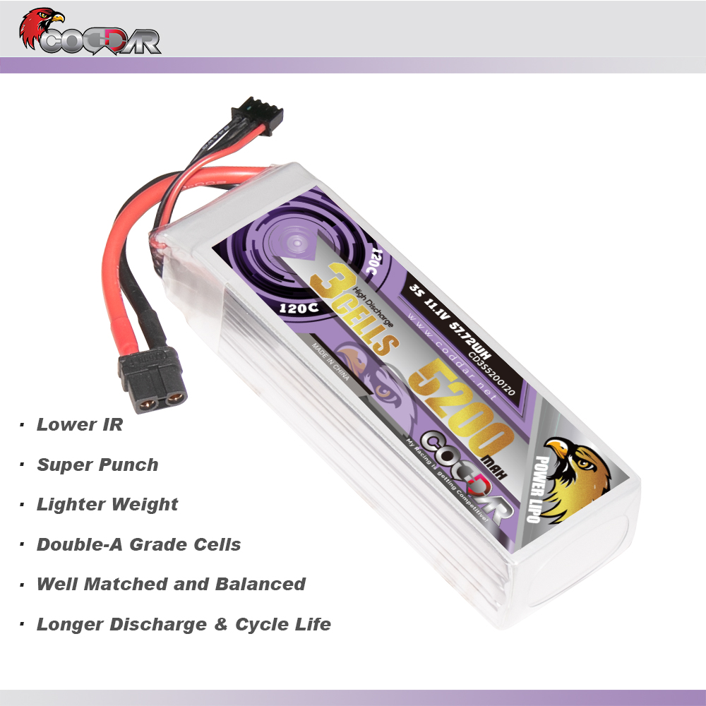 CODDAR 3S 5200MAH 11.1V 120C Soft Pack RC Lipo Battery