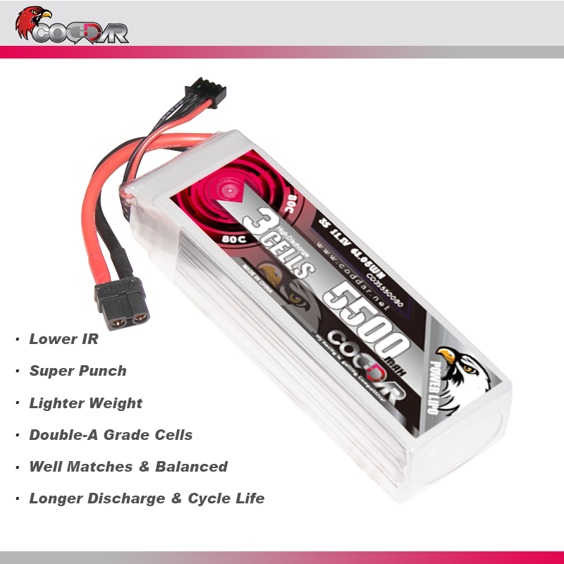 CODDAR 3S 5500MAH 11.1V 80C Soft Pack RC Lipo Battery