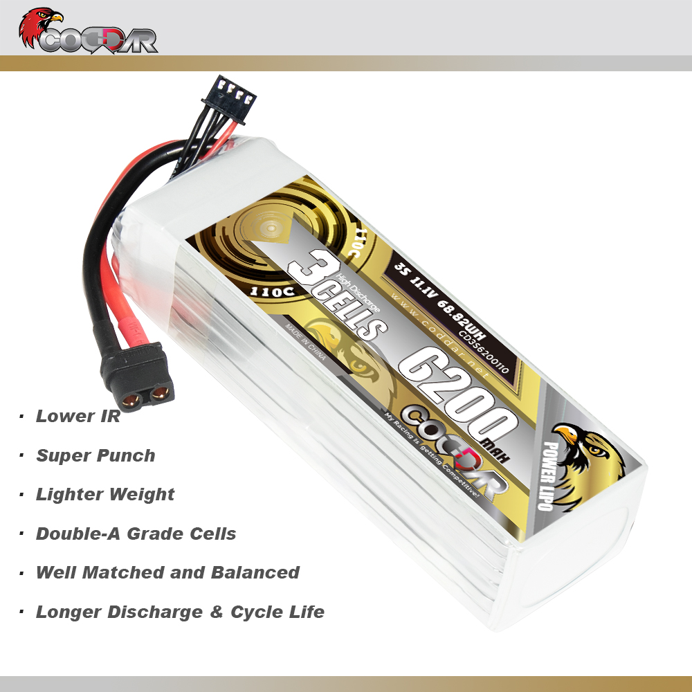 CODDAR 3S 6200MAH 11.1V 110C Soft Pack RC Lipo Battery