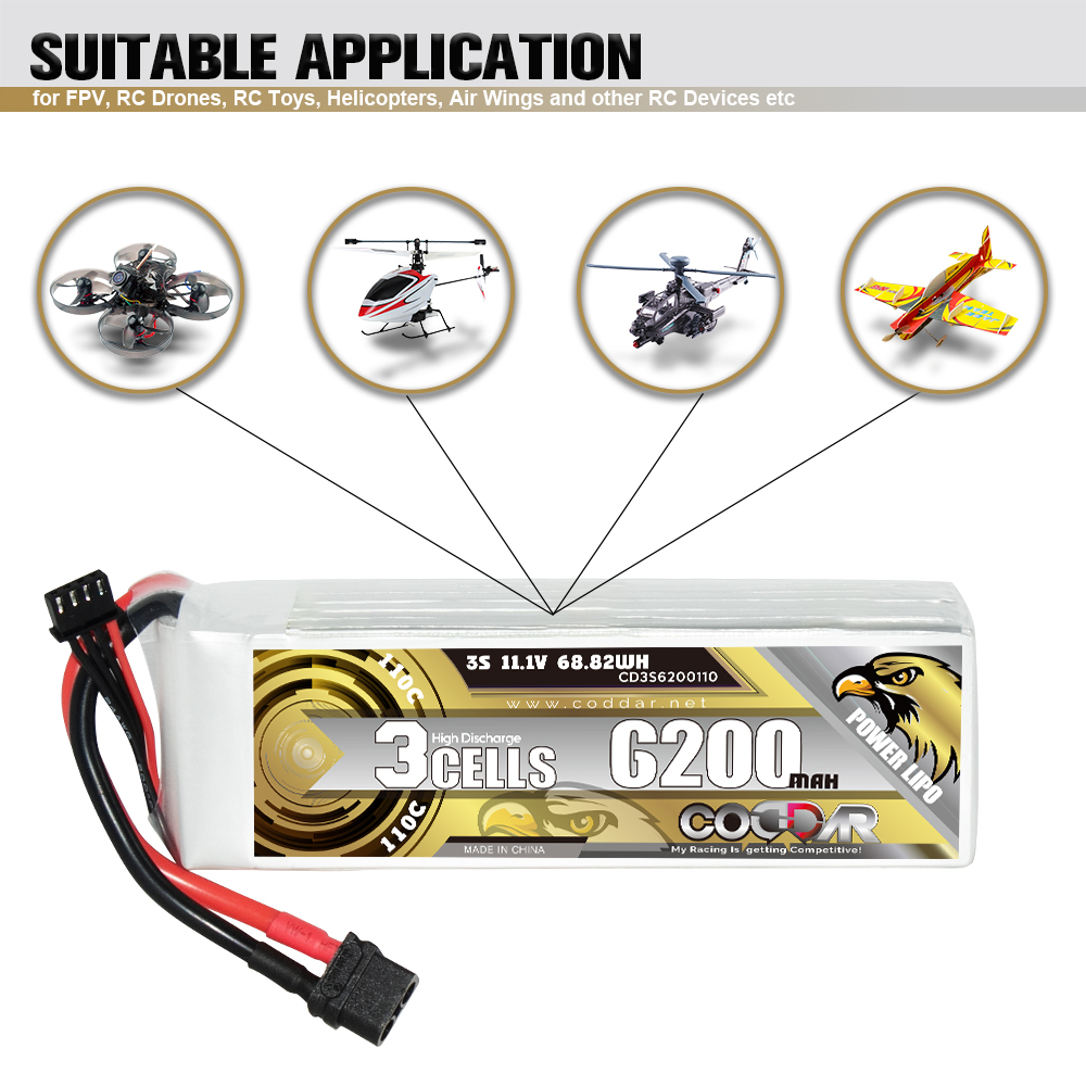 CODDAR 3S 6200MAH 11.1V 110C Soft Pack RC Lipo Battery