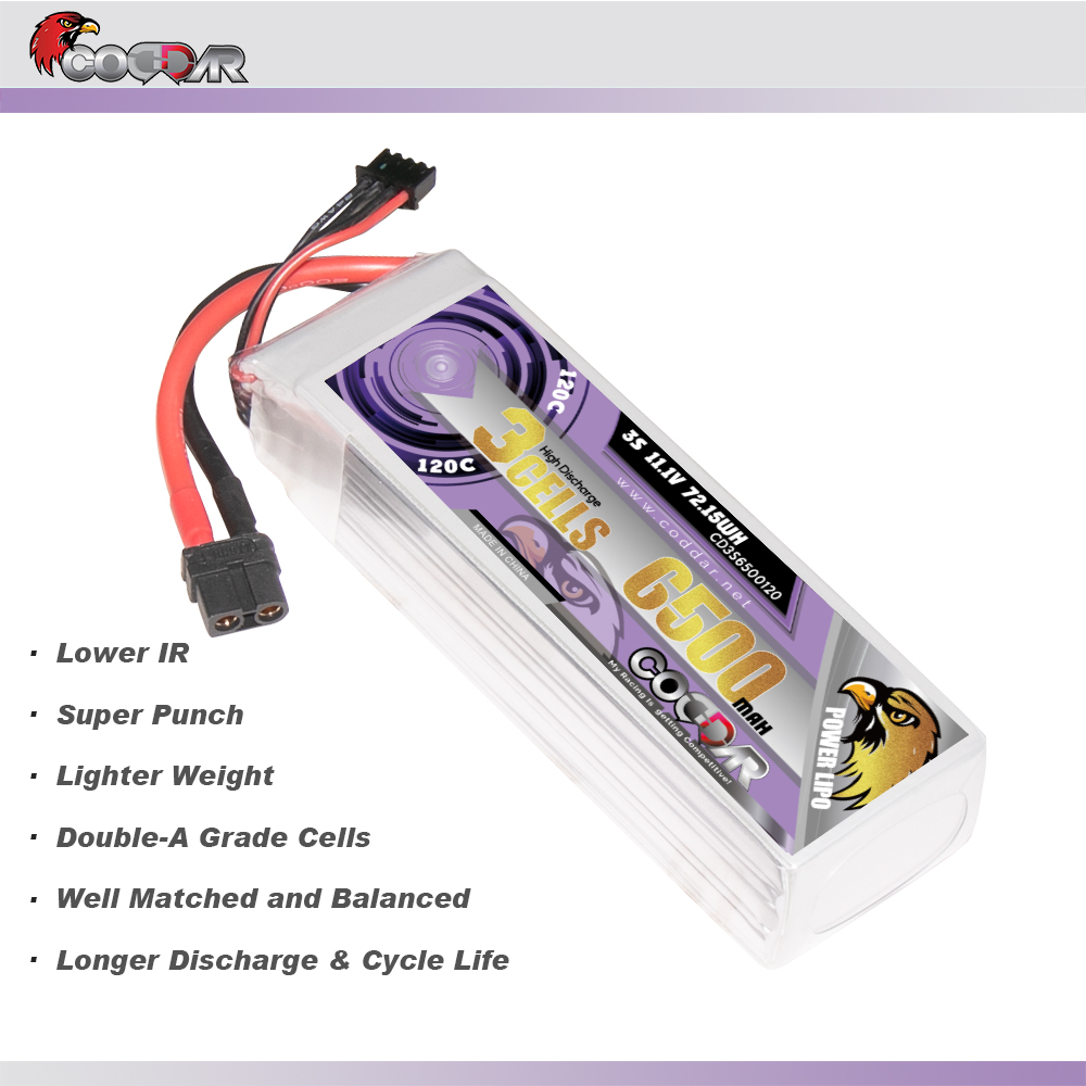 CODDAR 3S 6500MAH 11.1V 120C Soft Pack RC Lipo Battery