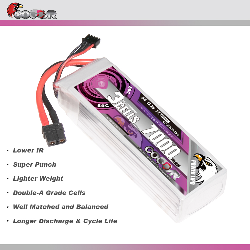 CODDAR 3S 7000MAH 11.1V 80C Soft Pack RC Lipo Battery
