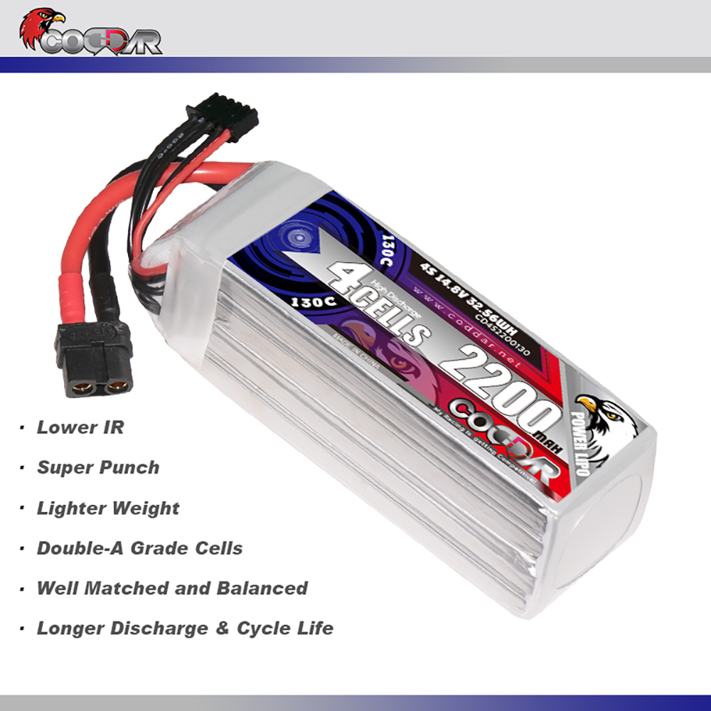 CODDAR 4S 2200MAH 14.8V 130C Soft Pack RC Lipo Battery