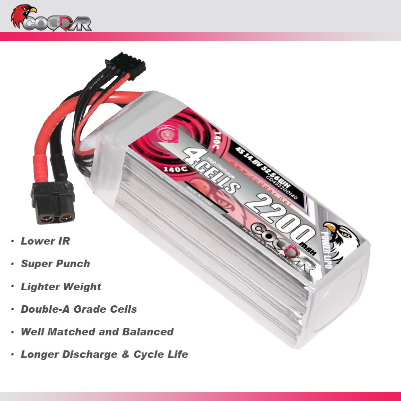 CODDAR 4S 2200MAH 14.8V 140C Soft Pack RC Lipo Battery