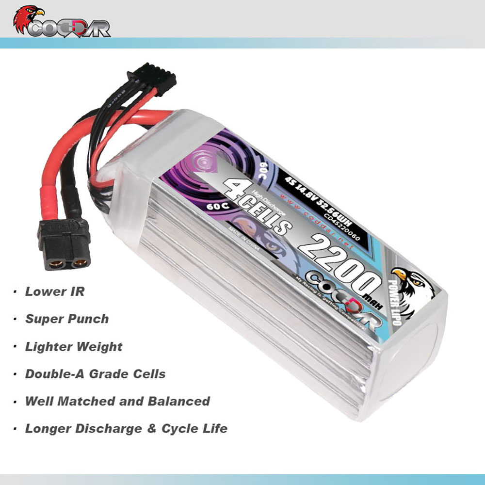 CODDAR 4S 2200MAH 14.8V 60C Soft Pack RC Lipo Battery