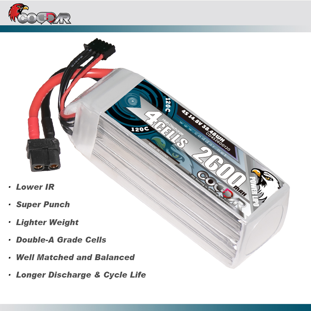 CODDAR 4S 2600MAH 14.8V 120C Soft Pack RC Lipo Battery
