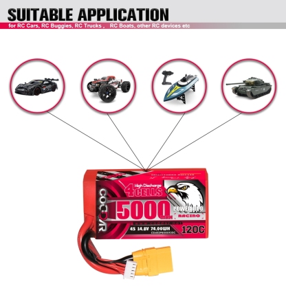 CODDAR 4S 5000MAH 14.8V 120C Cabled XT90 HARD CASE RC LiPo Battery Shorty Pack