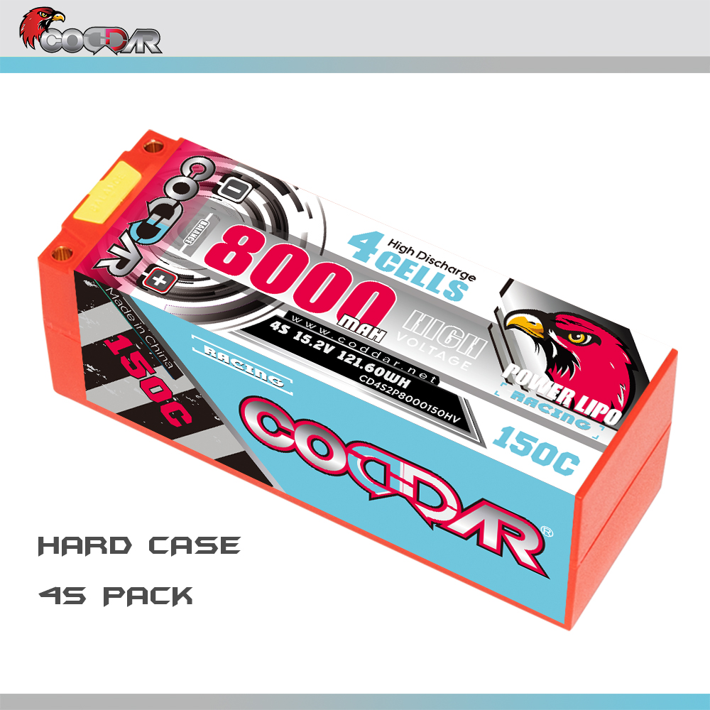 CODDAR 4S 8000MAH 15.2V 150C 5mm Bullet HARD CASE LiHV RC LiPo Battery
