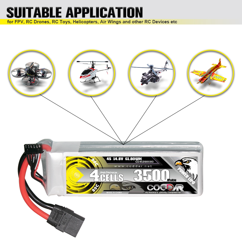 CODDAR 4S 3500MAH 14.8V 80C Soft Pack RC Lipo Battery