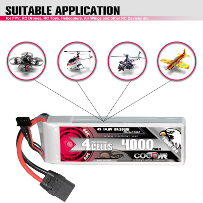 CODDAR 4S 4000MAH 14.8V 80C XT90 Soft Pack RC Lipo Battery
