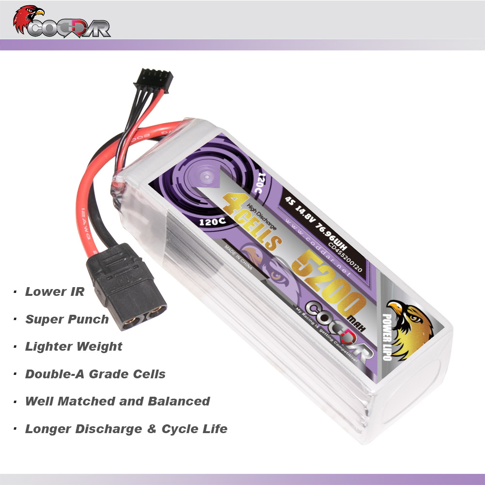 CODDAR 4S 5200MAH 14.8V 120C XT90 Soft Pack RC Lipo Battery
