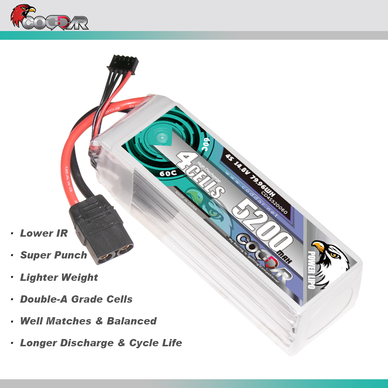 CODDAR 4S 5200MAH 14.8V 60C XT90 Soft Pack RC Lipo Battery