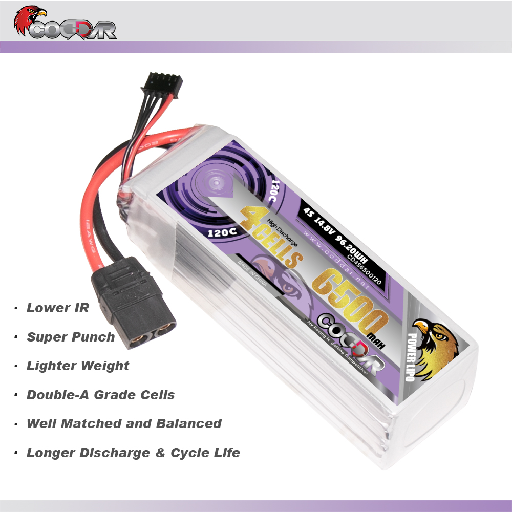 CODDAR 4S 6500MAH 14.8V 120C XT90 Soft Pack RC Lipo Battery