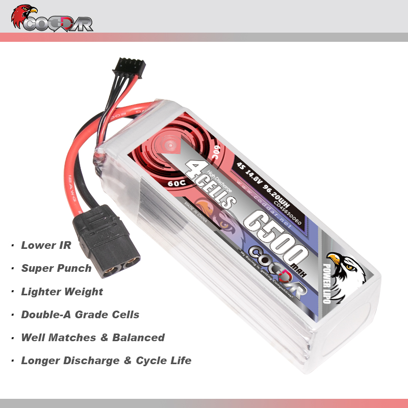 CODDAR 4S 6500MAH 14.8V 60C XT90 Soft Pack RC Lipo Battery