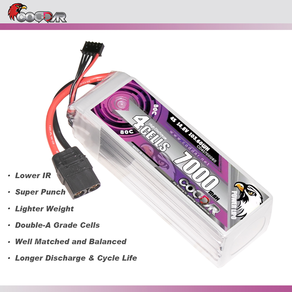 CODDAR 4S 7000MAH 14.8V 80C XT90 Soft Pack RC Lipo Battery