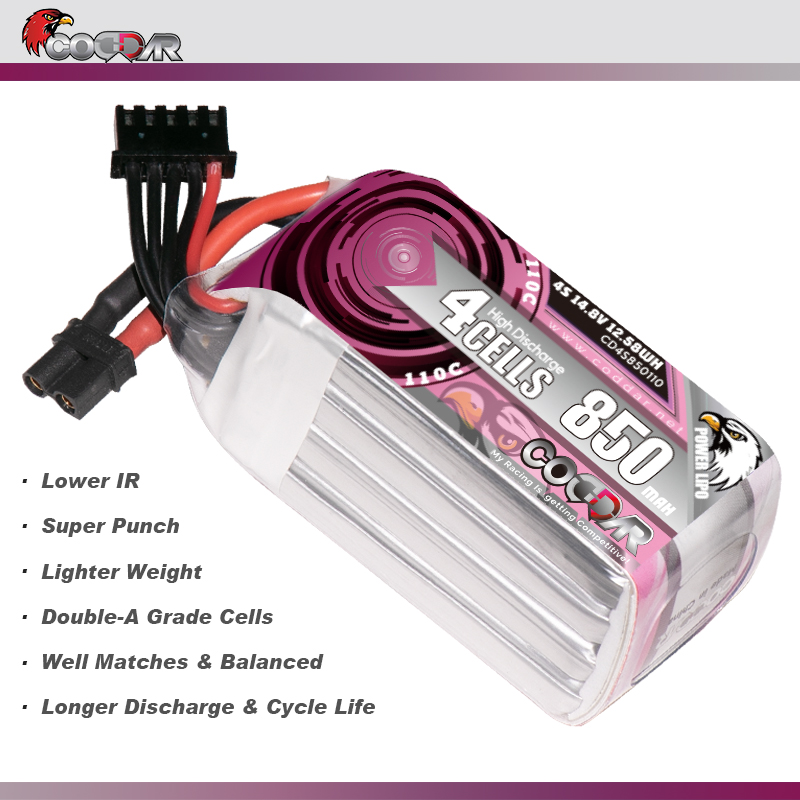 CODDAR 4S 850MAH 14.8V 110C XT30 RC LiPo Battery