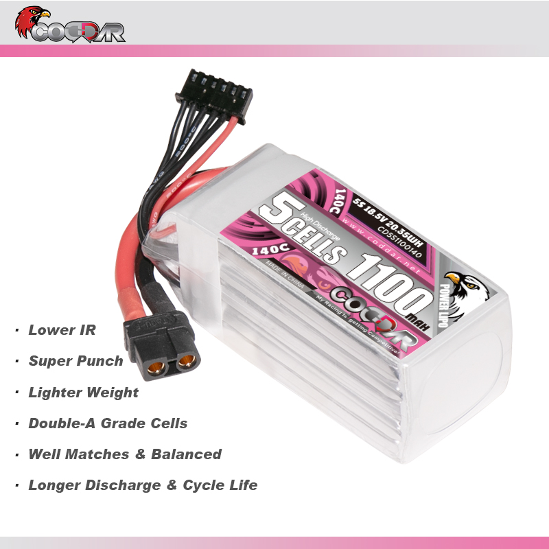 CODDAR 5S 1100MAH 18.5V 140C XT60 Soft Pack RC Lipo Battery