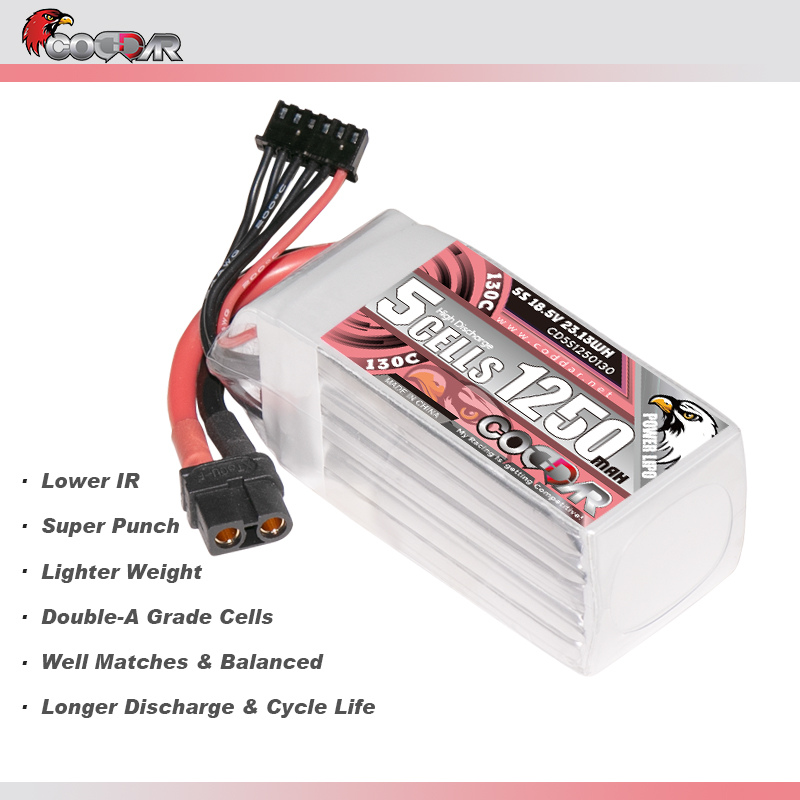 CODDAR 5S 1250MAH 18.5V 130C XT60 Soft Pack RC Lipo Battery