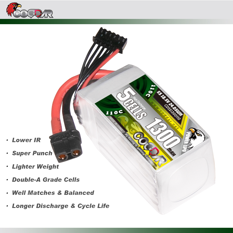 CODDAR 5S 1300MAH 18.5V 110C XT60 Soft Pack RC Lipo Battery