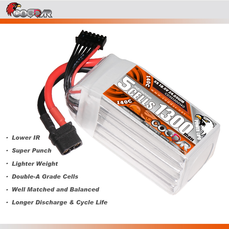 CODDAR 5S 1300MAH 18.5V 140C XT60 Soft Pack RC Lipo Battery