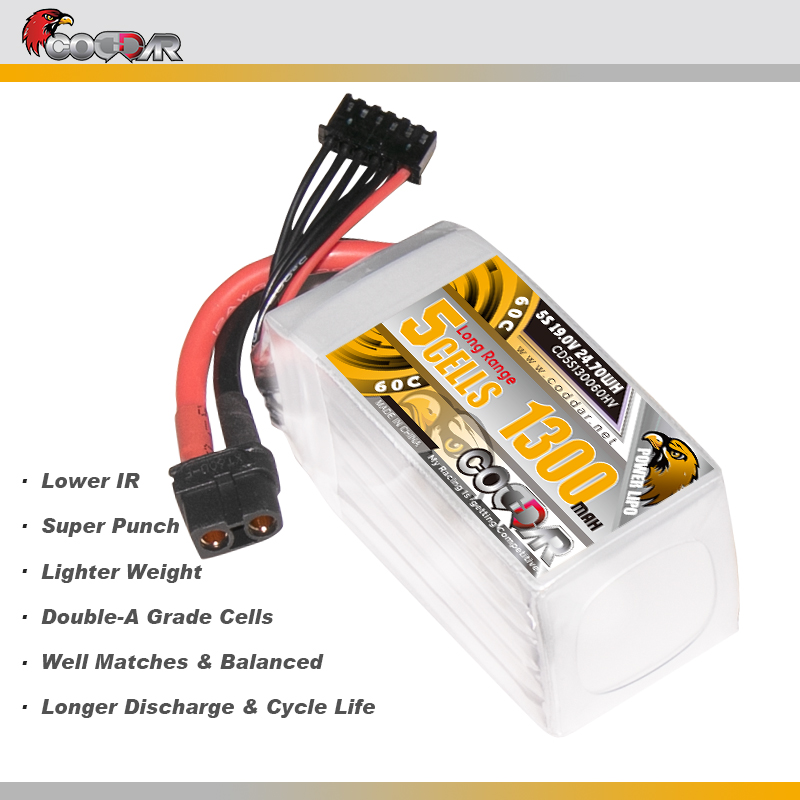 CODDAR 5S 1300MAH 19V 60C XT60 LiHV Soft Pack RC Lipo Battery