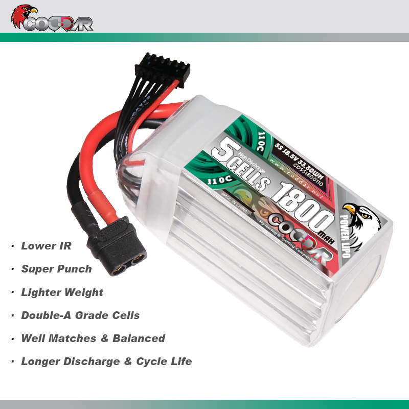 CODDAR 5S 1800MAH 18.5V 110C XT60 Soft Pack RC Lipo Battery