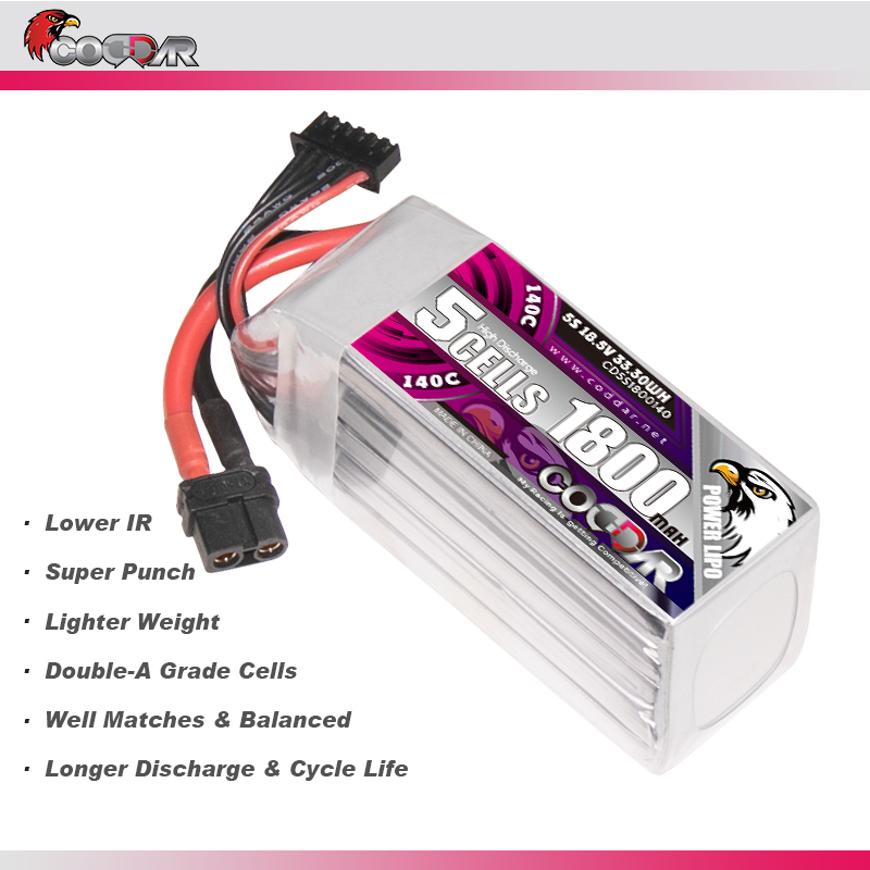 CODDAR 5S 1800MAH 18.5V 140C XT60 Soft Pack RC Lipo Battery