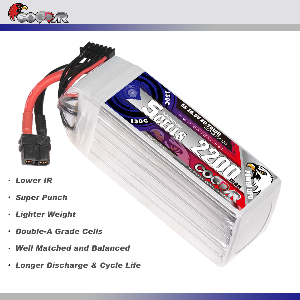 CODDAR 5S 2200MAH 18.5V 130C Soft Pack RC Lipo Battery