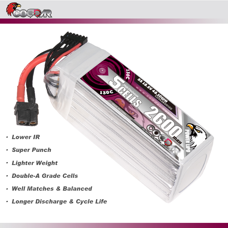 CODDAR 5S 2600MAH 18.5V 130C Soft Pack RC Lipo Battery